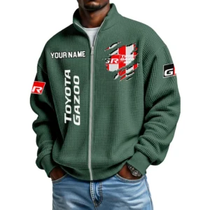 Toyota Gazoo Racing Full Zip Hoodie Waffle Knit Stand Collar Sweatshirt Limited Customize Name