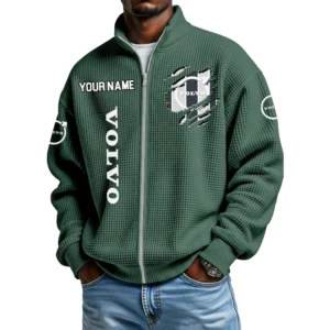 Volvo Full Zip Hoodie Waffle Knit Stand Collar Sweatshirt Limited Customize Name