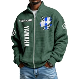 Yamaha Racing Full Zip Hoodie Waffle Knit Stand Collar Sweatshirt Limited Customize Name
