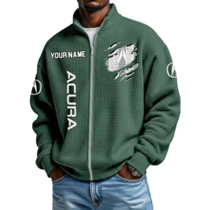 Acura Full Zip Hoodie Waffle Knit Stand Collar Sweatshirt Limited Customize Name