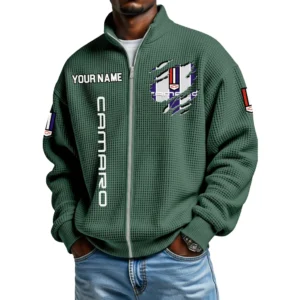 Chevrolet Camaro Full Zip Hoodie Waffle Knit Stand Collar Sweatshirt Limited Customize Name