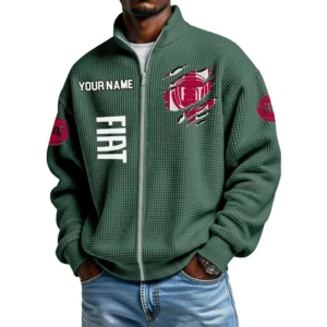 Fiat Full Zip Hoodie Waffle Knit Stand Collar Sweatshirt Limited Customize Name