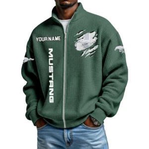 Ford Mustang Full Zip Hoodie Waffle Knit Stand Collar Sweatshirt Limited Customize Name