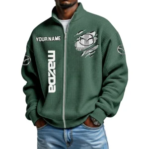 Mazda Full Zip Hoodie Waffle Knit Stand Collar Sweatshirt Limited Customize Name