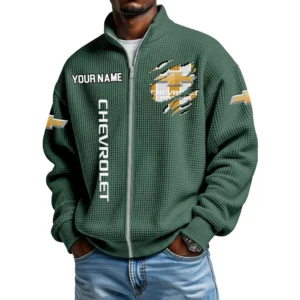 Chevrolet Racing Chevy Motorsports Full Zip Hoodie Waffle Knit Stand Collar Sweatshirt Limited Customize Name