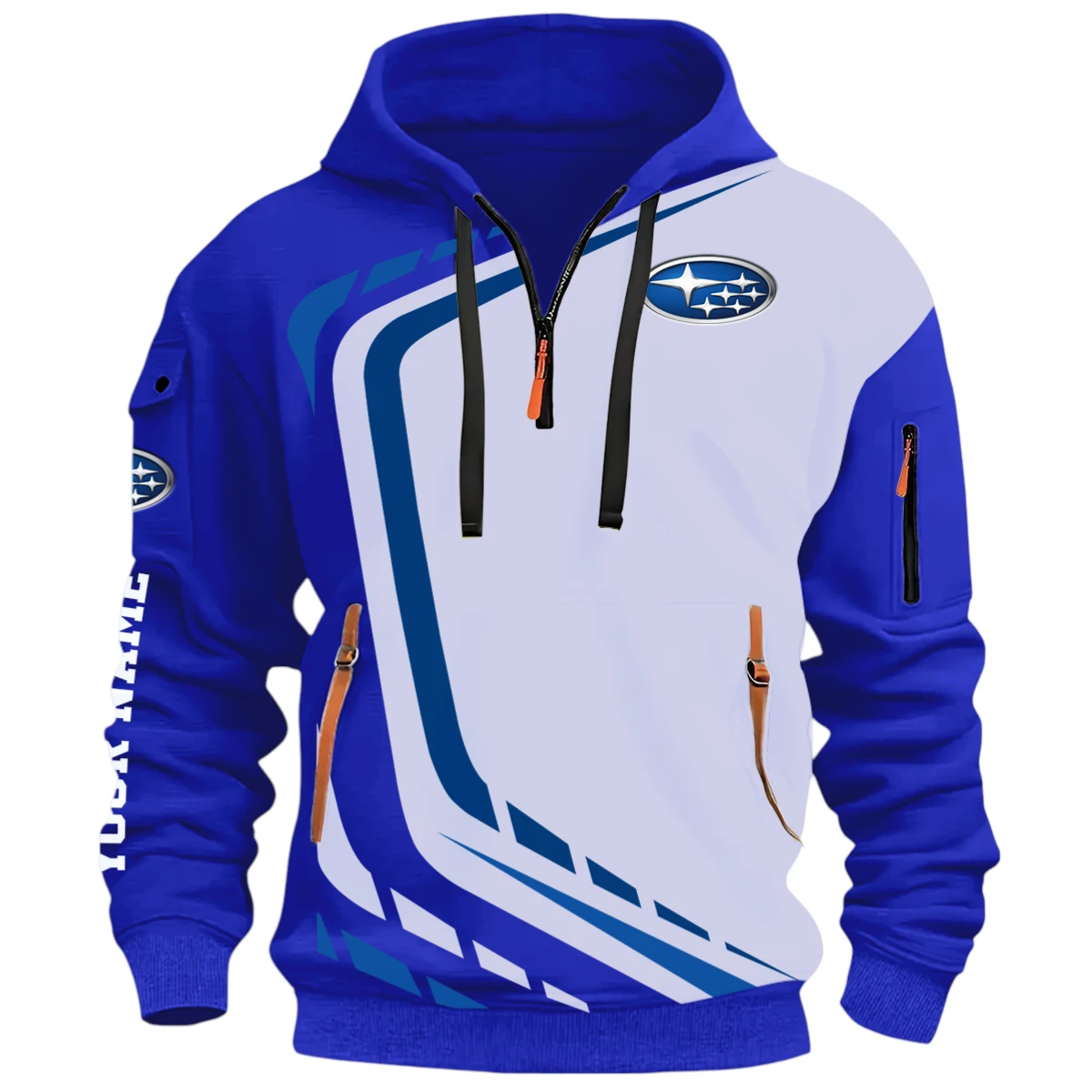 Adventurer Sport Car Half Zip Hoodie, Casual Hoodie Multi Pocket PTNY26QZ3H197 - Blue