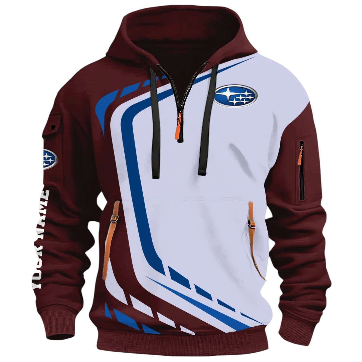 Adventurer Sport Car Half Zip Hoodie, Casual Hoodie Multi Pocket PTNY26QZ3H199 - Red Wine