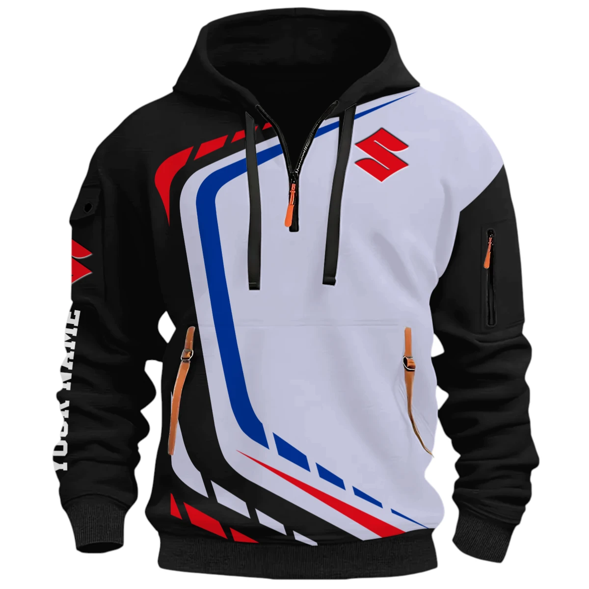 All-Terrain Vehicles Half Zip Hoodie, Casual Hoodie Multi Pocket PTNY26QZ3H179 - Black