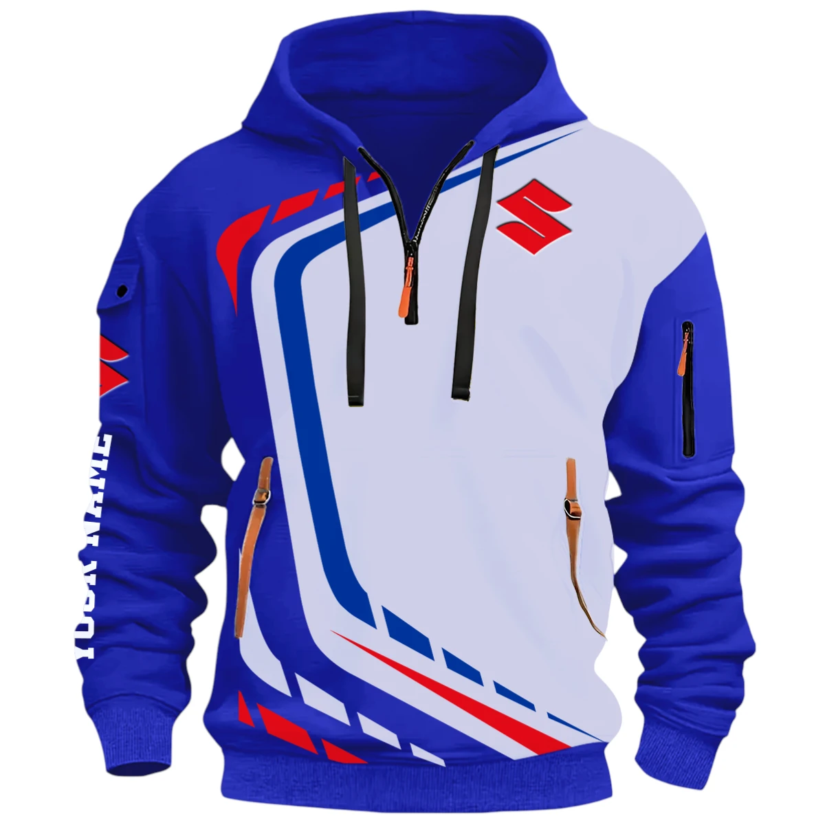 All-Terrain Vehicles Half Zip Hoodie, Casual Hoodie Multi Pocket PTNY26QZ3H180 - Blue