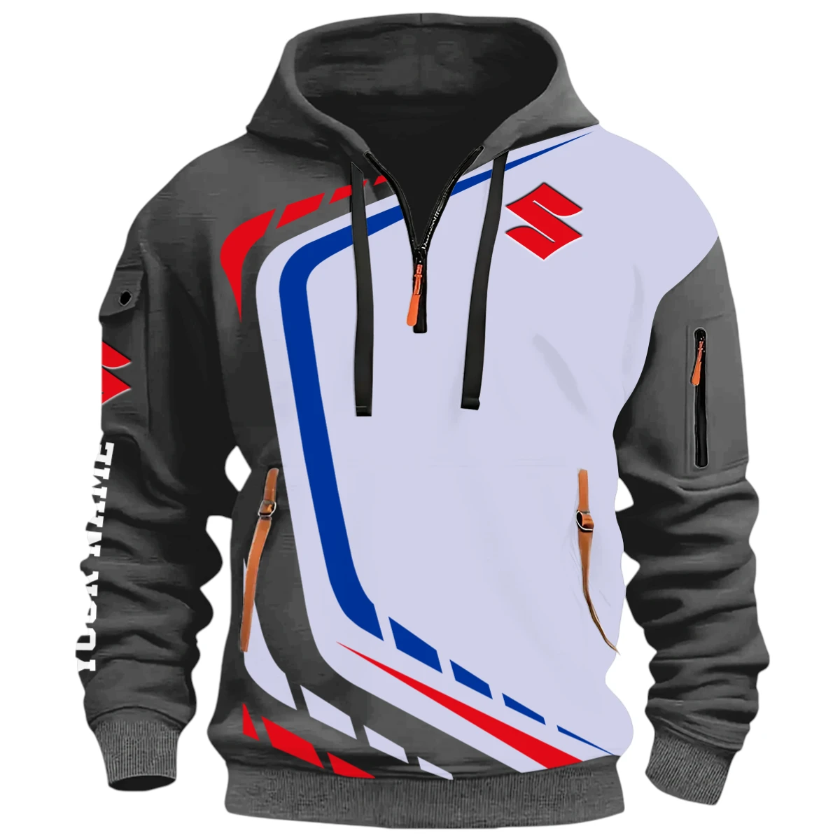 All-Terrain Vehicles Half Zip Hoodie, Casual Hoodie Multi Pocket PTNY26QZ3H181 - Grey