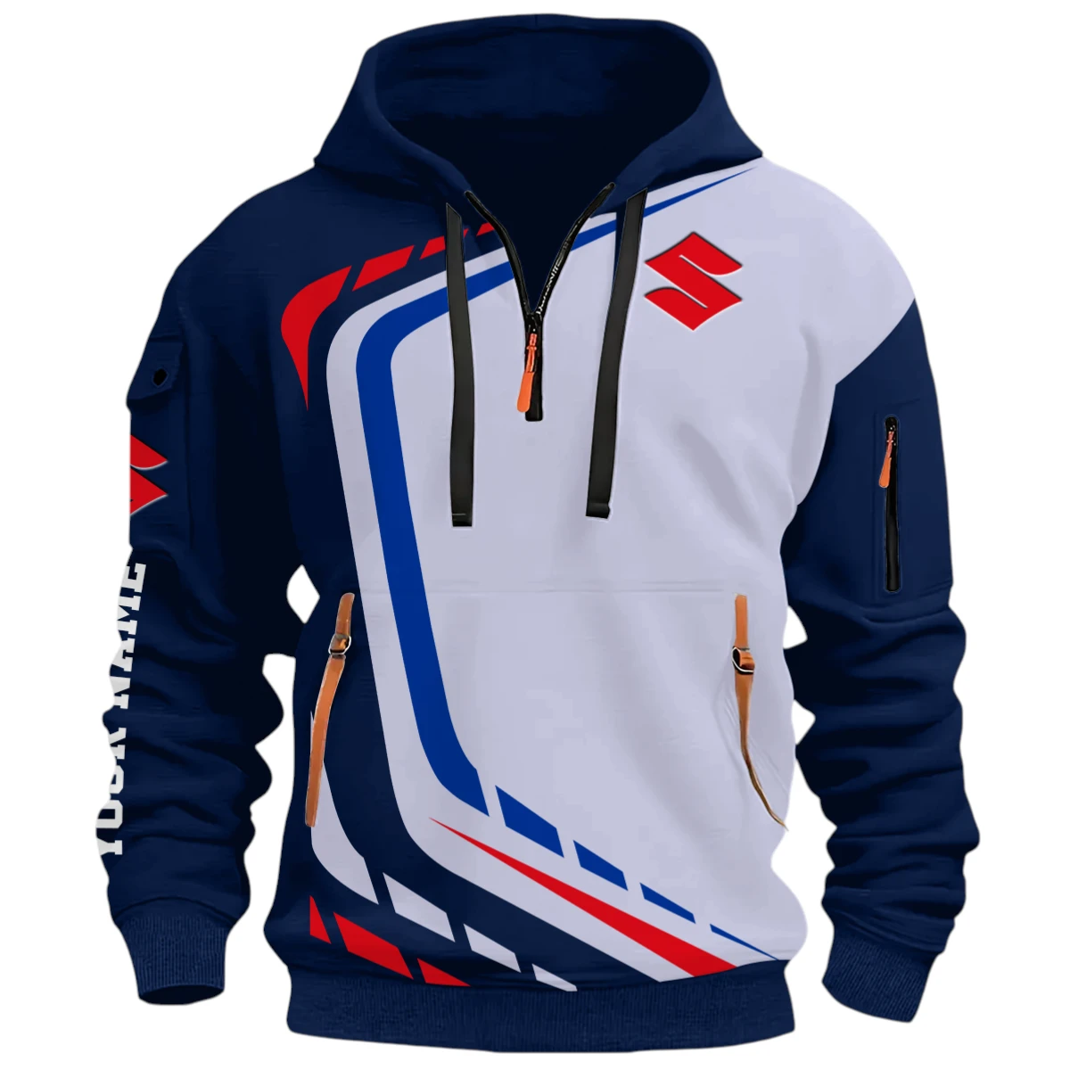 All-Terrain Vehicles Half Zip Hoodie, Casual Hoodie Multi Pocket PTNY26QZ3H182 - Navy
