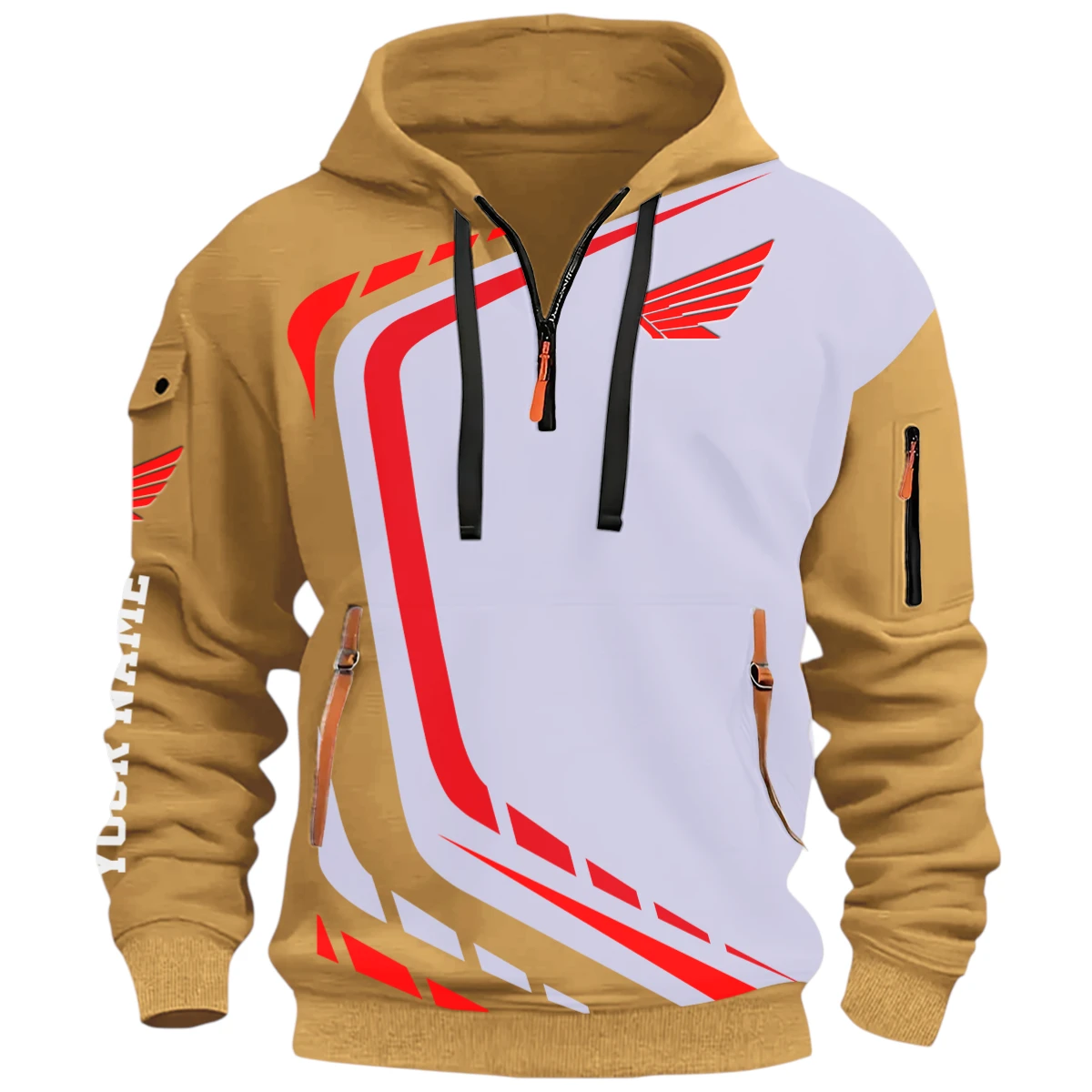 Classic Motor Half Zip Hoodie, Casual Hoodie Multi Pocket PTNY26QZ3H158 - Khaki