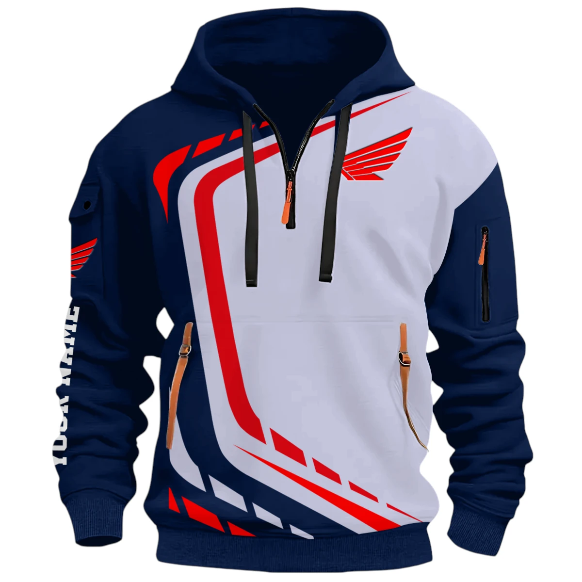 Classic Motor Half Zip Hoodie, Casual Hoodie Multi Pocket PTNY26QZ3H159 - Navy