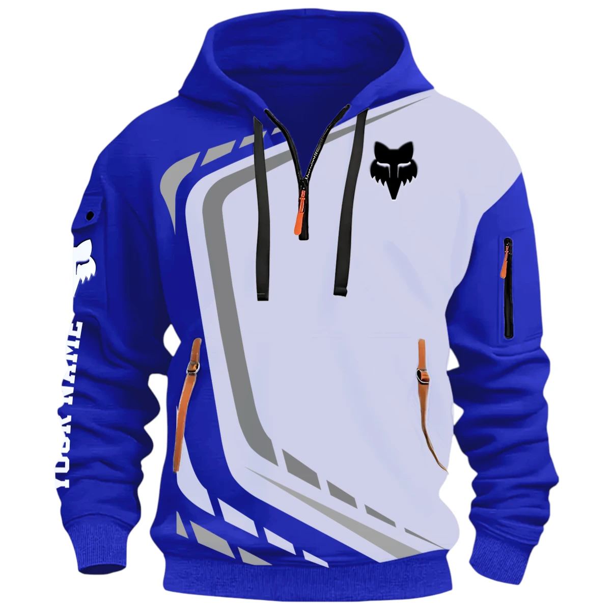 Classic Racer Half Zip Hoodie, Casual Hoodie Multi Pocket PTNY26QZ3H123 - Blue