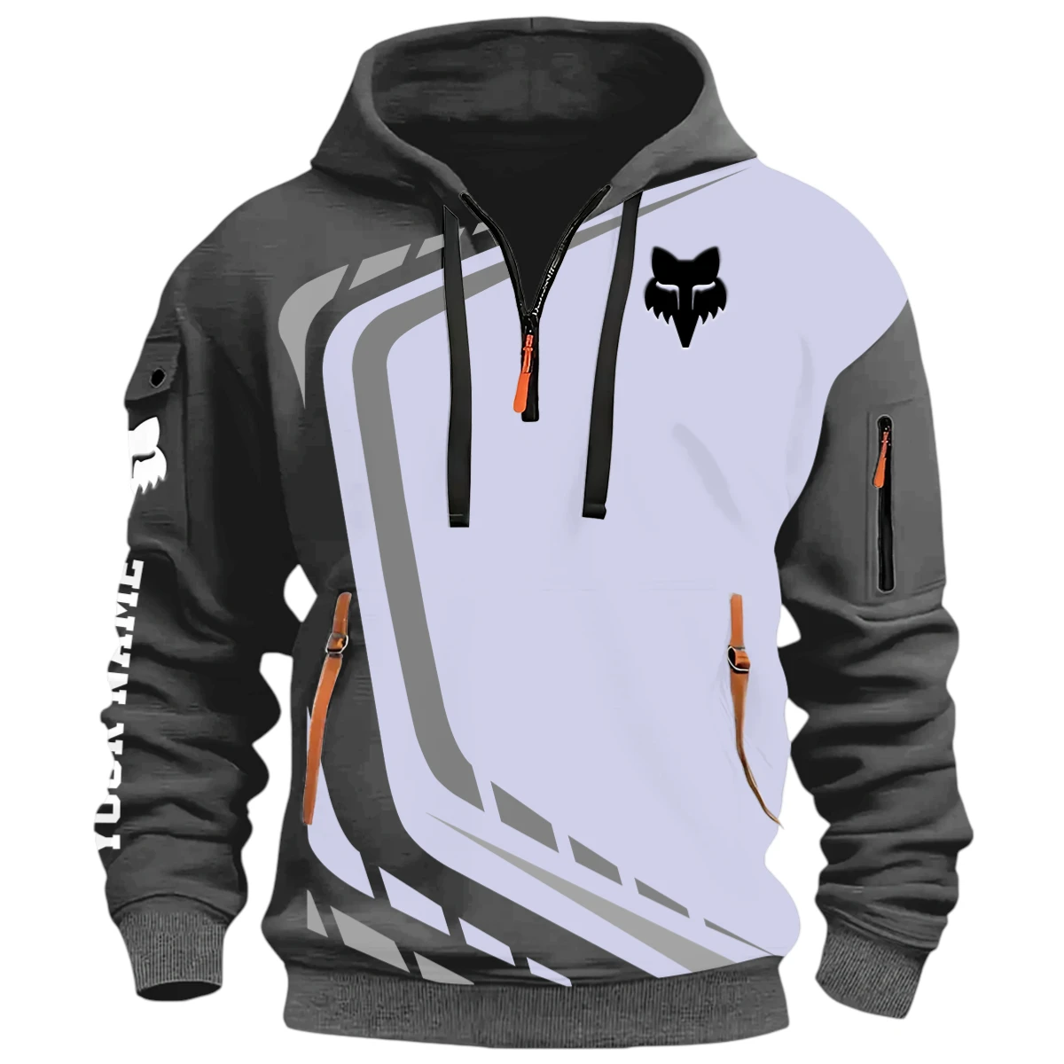 Classic Racer Half Zip Hoodie, Casual Hoodie Multi Pocket PTNY26QZ3H124 - Grey
