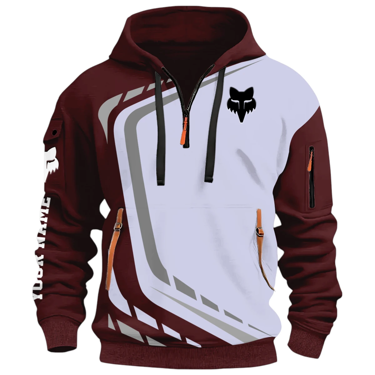 Classic Racer Half Zip Hoodie, Casual Hoodie Multi Pocket PTNY26QZ3H125 - Red Wine