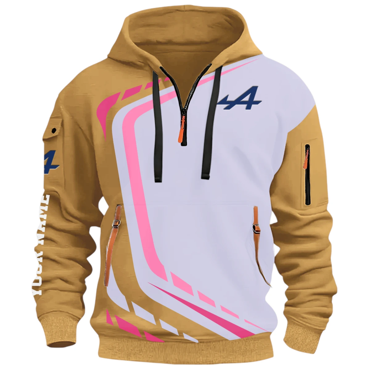 Endurance Car Lover Half Zip Hoodie, Casual Hoodie Multi Pocket PTNY26QZ3H035 - Khaki