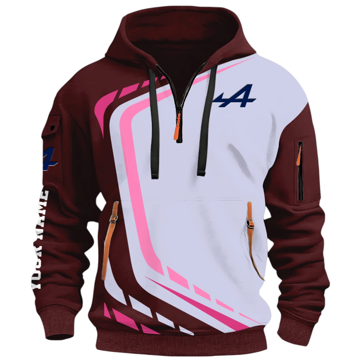 Endurance Car Lover Half Zip Hoodie, Casual Hoodie Multi Pocket PTNY26QZ3H037 - Red Wine