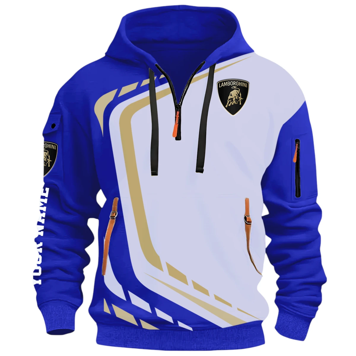 High Performance Car Half Zip Hoodie, Casual Hoodie Multi Pocket PTNY26QZ3H052 - Blue