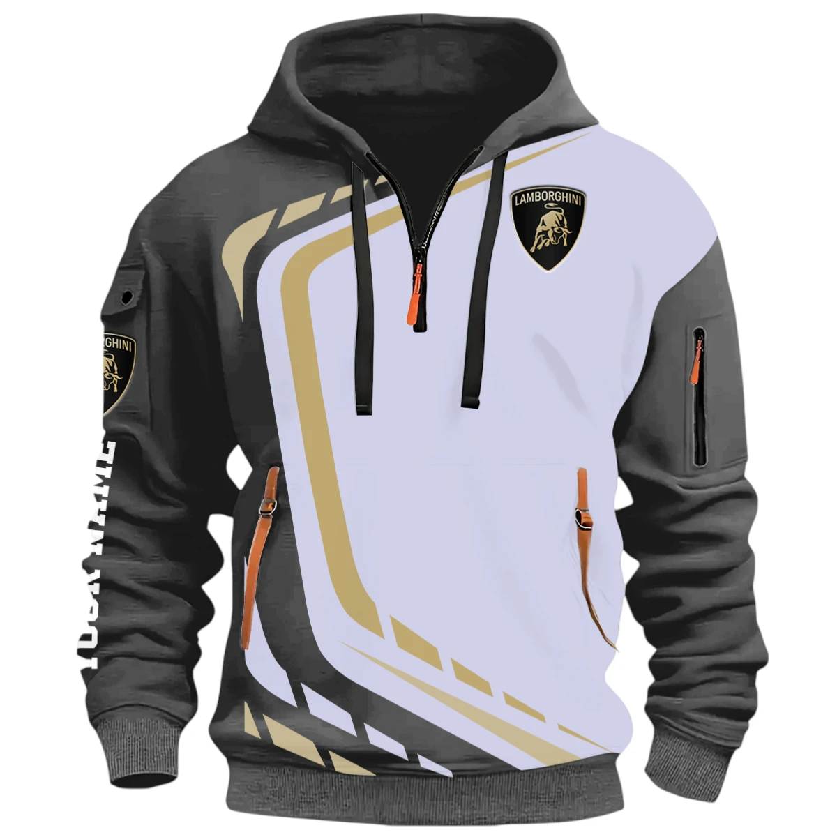High Performance Car Half Zip Hoodie, Casual Hoodie Multi Pocket PTNY26QZ3H053 - Grey