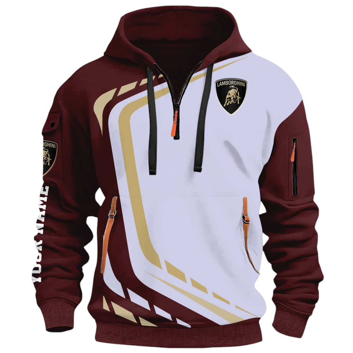 High Performance Car Half Zip Hoodie, Casual Hoodie Multi Pocket PTNY26QZ3H129 - Red Wine
