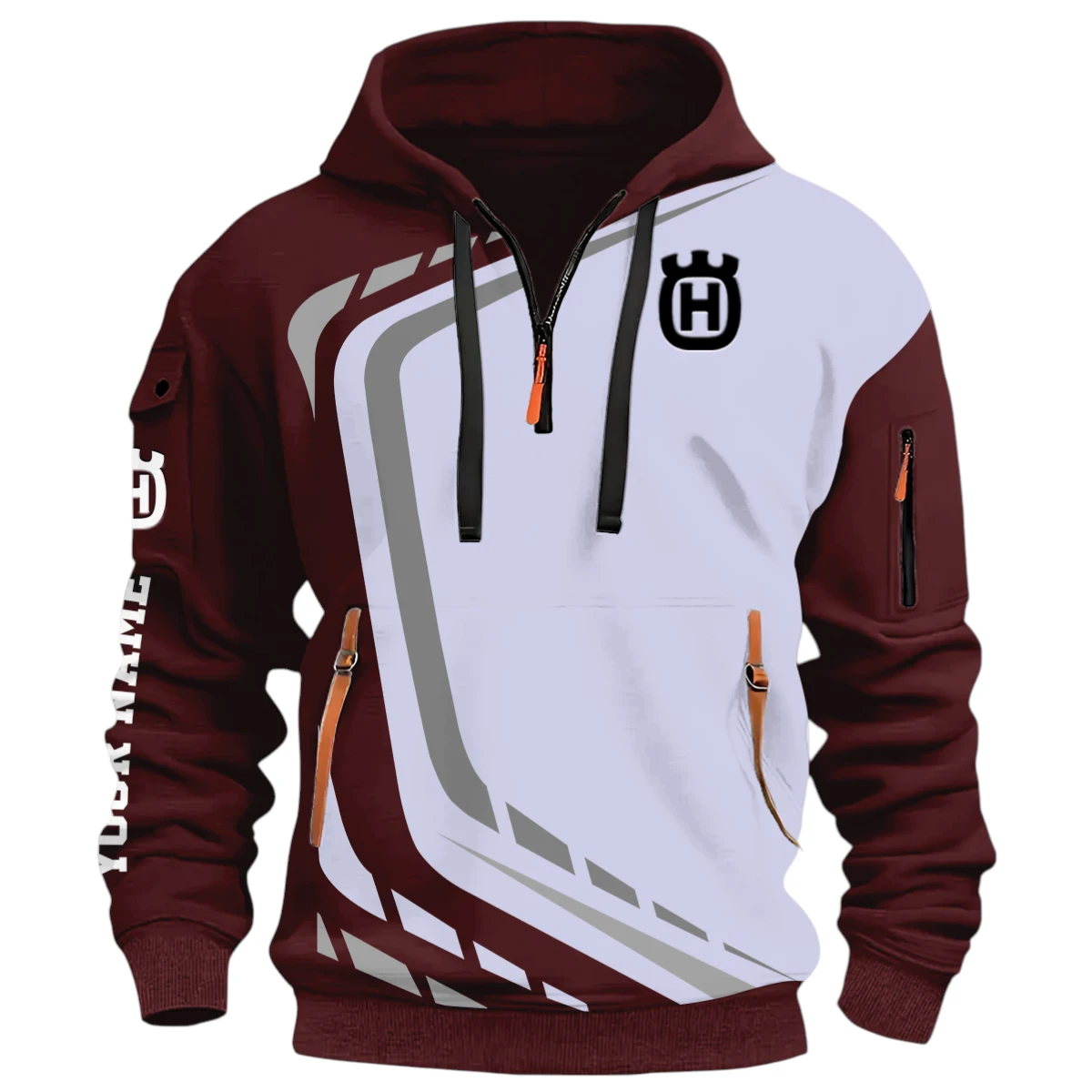 High-Performance Motor Half Zip Hoodie, Casual Hoodie Multi Pocket PTNY26QZ3H165 - Red Wine