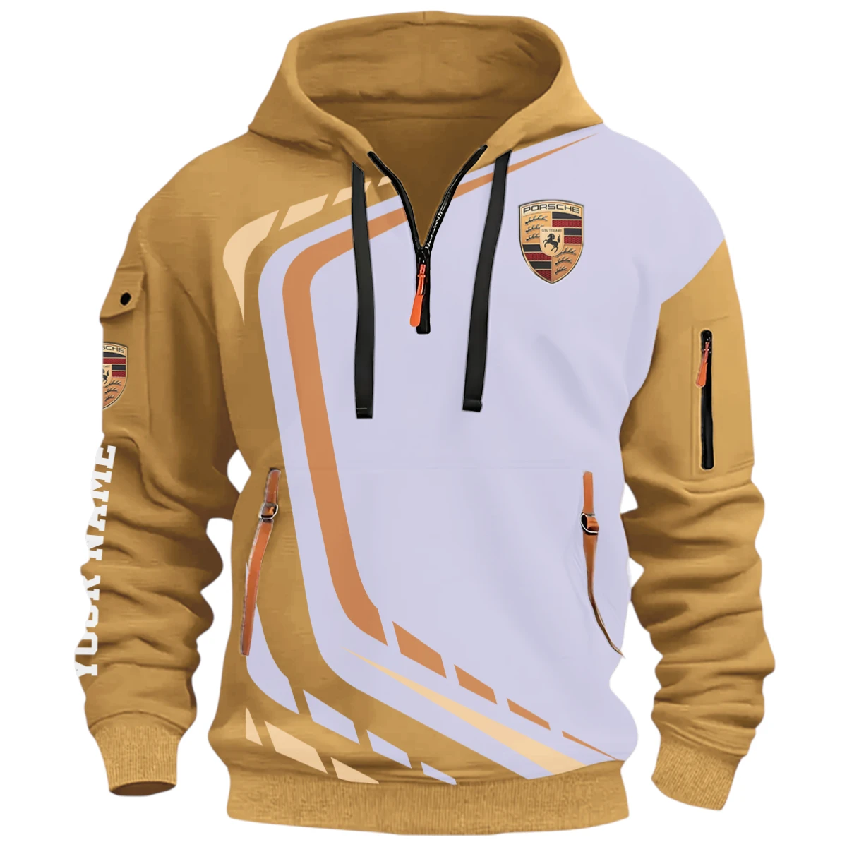 High-Performance Sports Cars Half Zip Hoodie, Casual Hoodie Multi Pocket PTNY26QZ3H029 - Khaki
