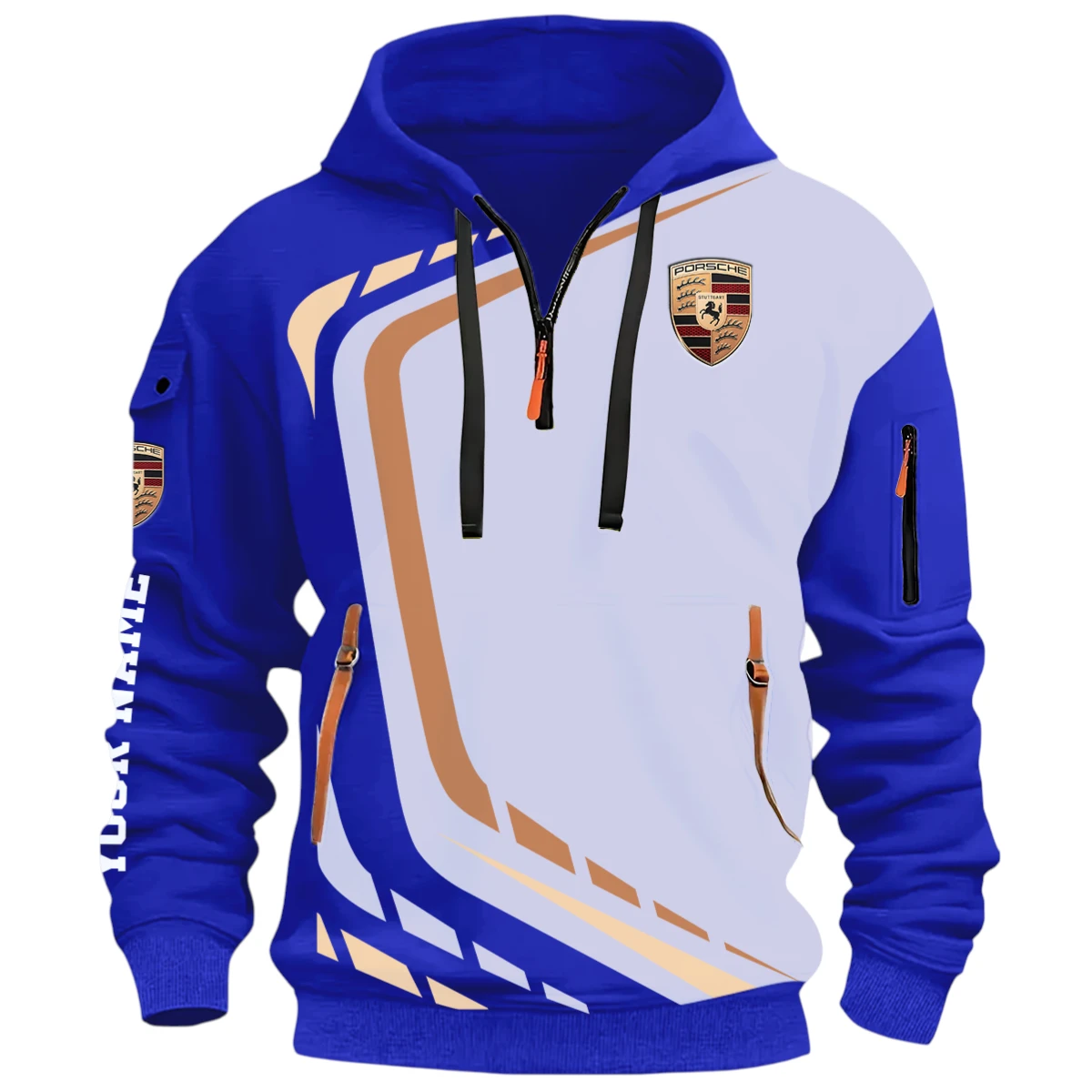 High-Performance Sports Cars Half Zip Hoodie, Casual Hoodie Multi Pocket PTNY26QZ3H185 - Blue