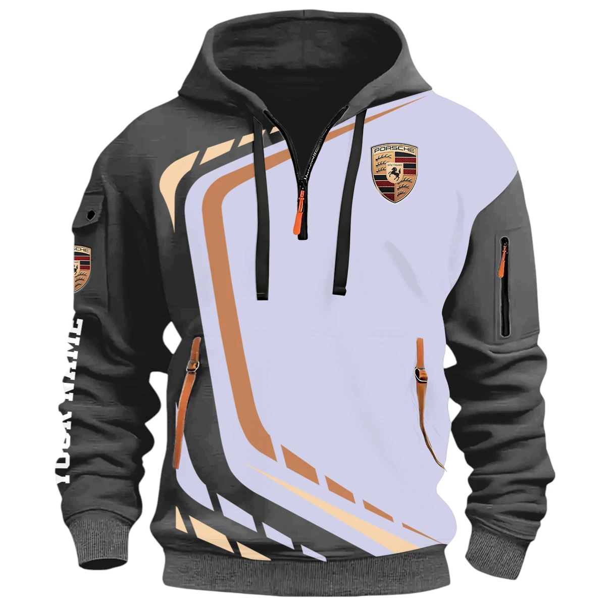 High-Performance Sports Cars Half Zip Hoodie, Casual Hoodie Multi Pocket PTNY26QZ3H186 - Grey