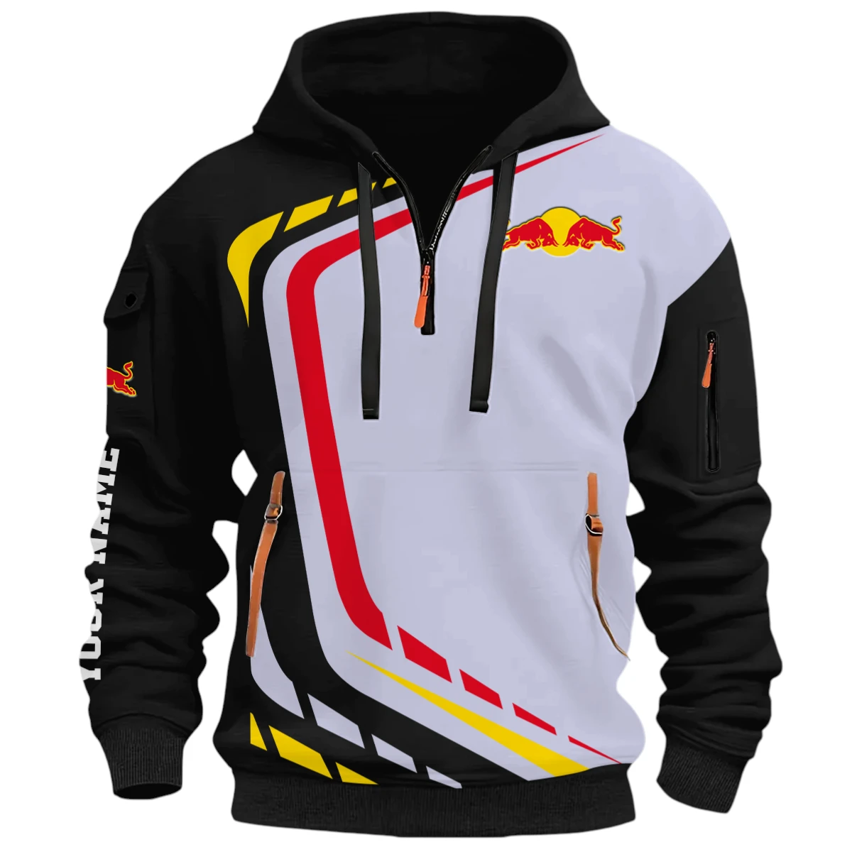 High-Speed Vehicle Half Zip Hoodie, Casual Hoodie Multi Pocket PTNY26QZ3H017 - Black