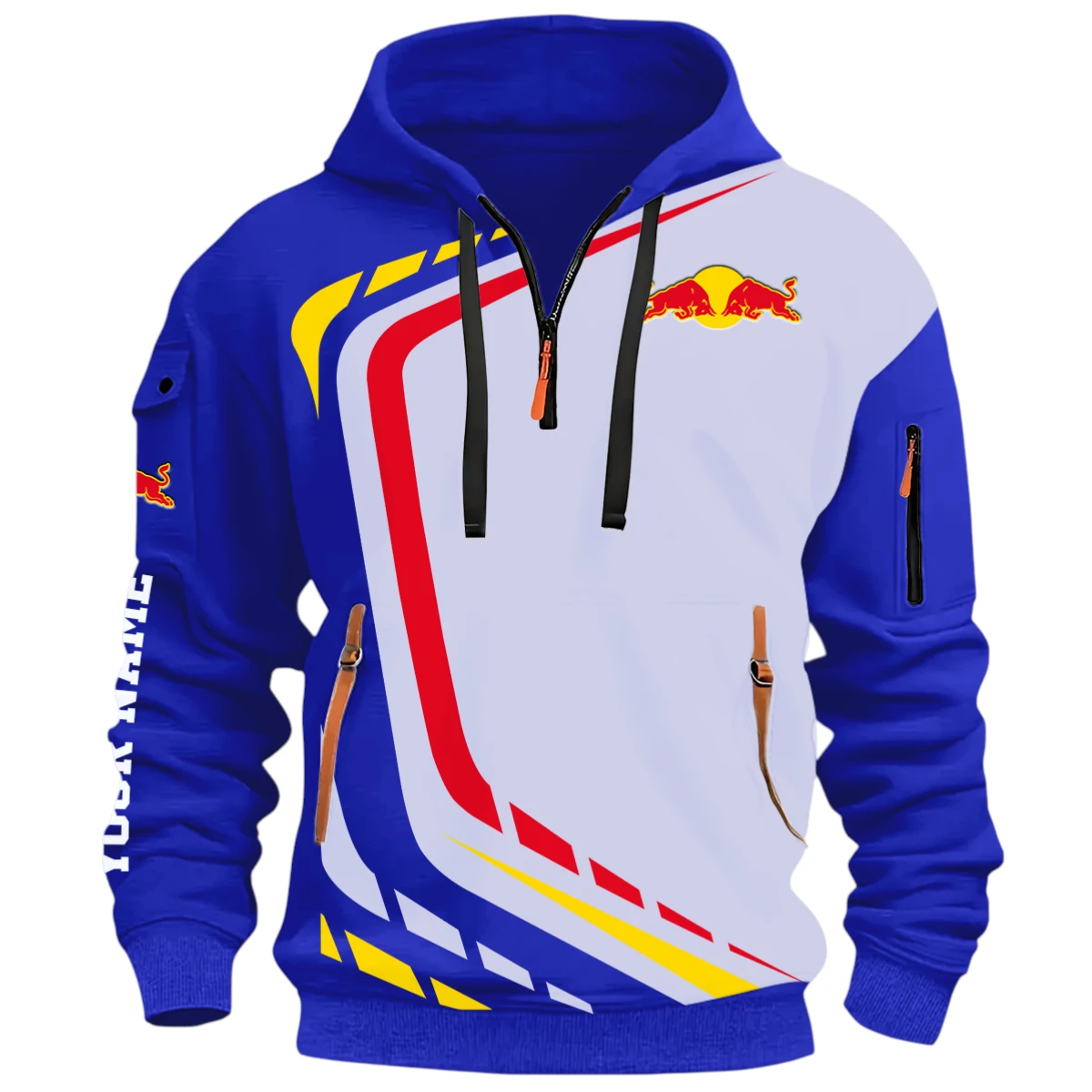 High-Speed Vehicle Half Zip Hoodie, Casual Hoodie Multi Pocket PTNY26QZ3H085 - Blue