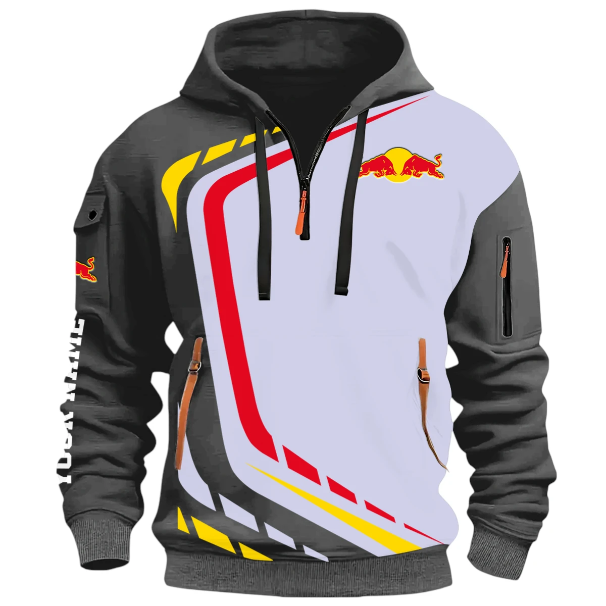 High-Speed Vehicle Half Zip Hoodie, Casual Hoodie Multi Pocket PTNY26QZ3H086 - Grey