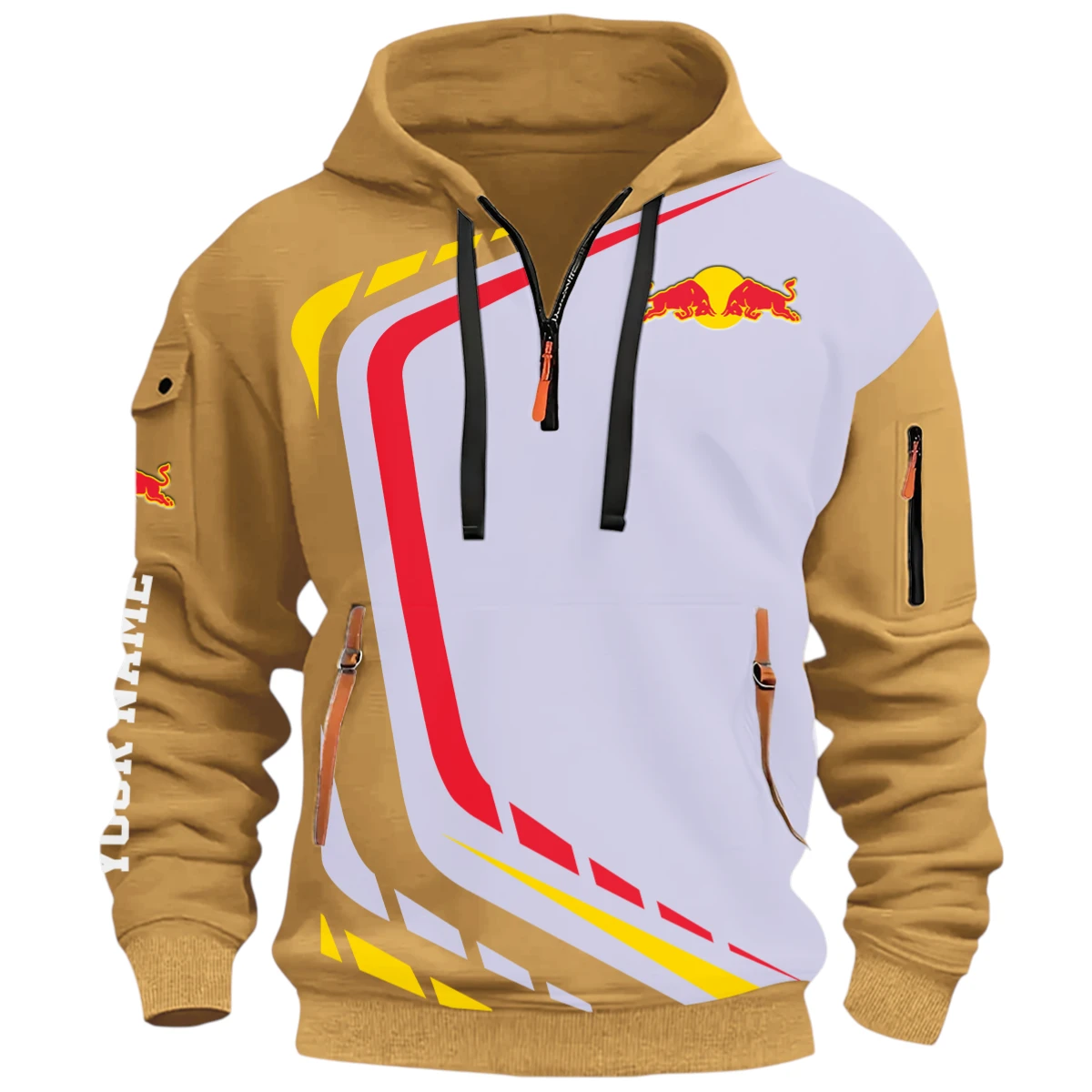 High-Speed Vehicle Half Zip Hoodie, Casual Hoodie Multi Pocket PTNY26QZ3H087 - Khaki