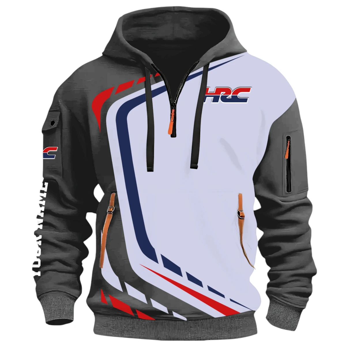 Motocross Half Zip Hoodie, Casual Hoodie Multi Pocket PTNY26QZ3H015 - Grey