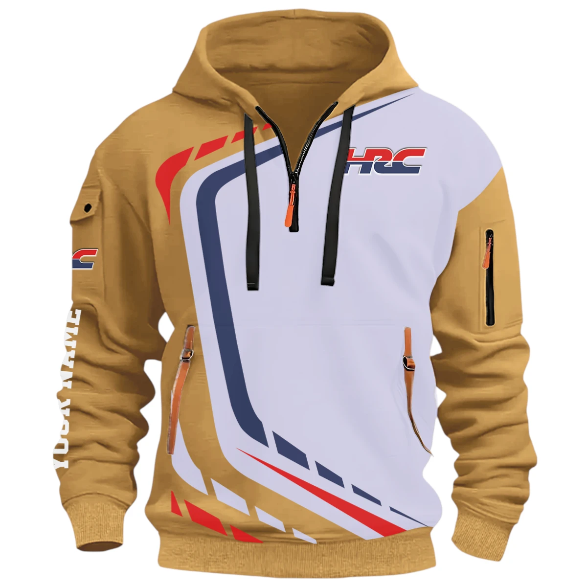 Motocross Half Zip Hoodie, Casual Hoodie Multi Pocket PTNY26QZ3H040 - Khaki