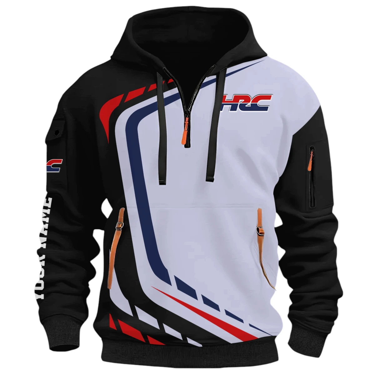 Motocross Half Zip Hoodie, Casual Hoodie Multi Pocket PTNY26QZ3H075 - Black