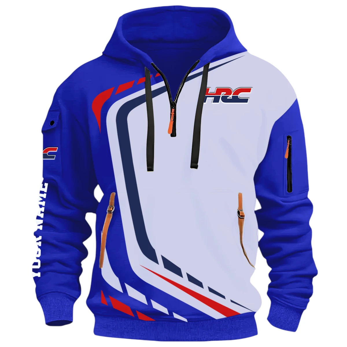 Motocross Half Zip Hoodie, Casual Hoodie Multi Pocket PTNY26QZ3H076 - Blue