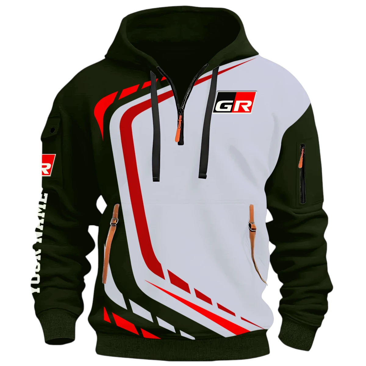 Motorsports Vehicles Half Zip Hoodie, Casual Hoodie Multi Pocket PTNY26QZ3H021 - Green
