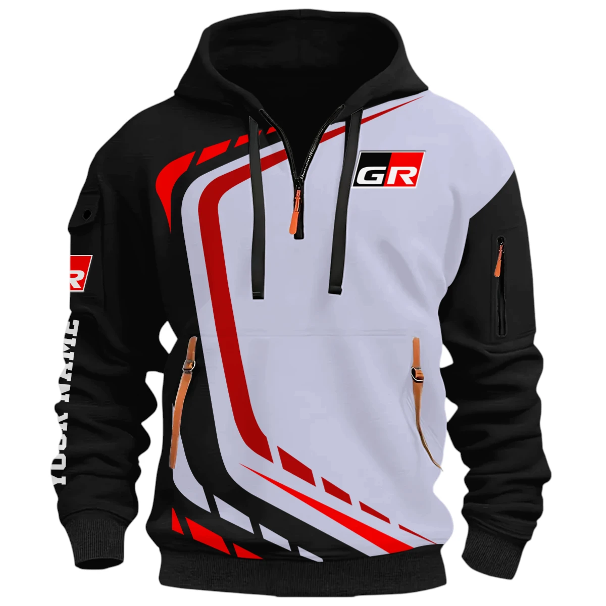 Motorsports Vehicles Half Zip Hoodie, Casual Hoodie Multi Pocket PTNY26QZ3H101 - Black