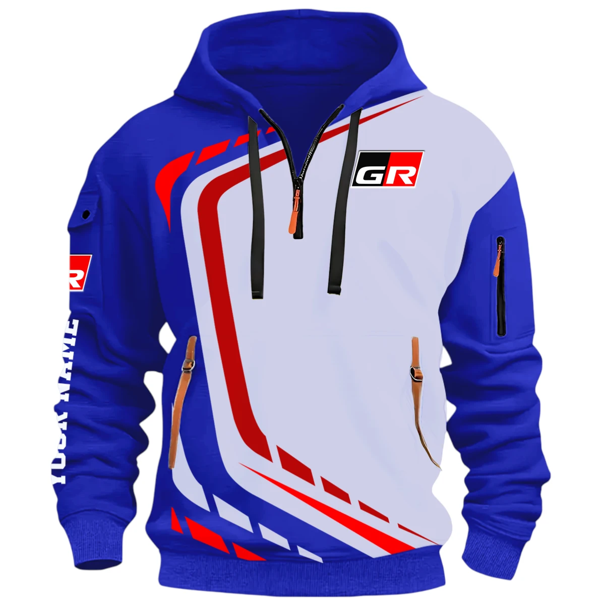 Motorsports Vehicles Half Zip Hoodie, Casual Hoodie Multi Pocket PTNY26QZ3H102 - Blue