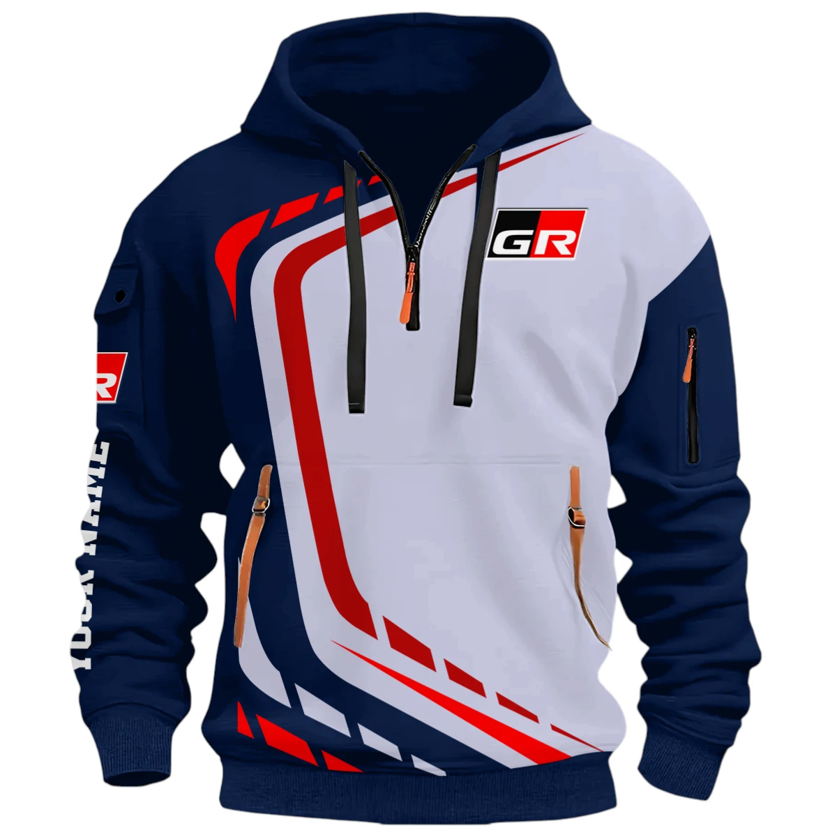 Motorsports Vehicles Half Zip Hoodie, Casual Hoodie Multi Pocket PTNY26QZ3H103 - Navy