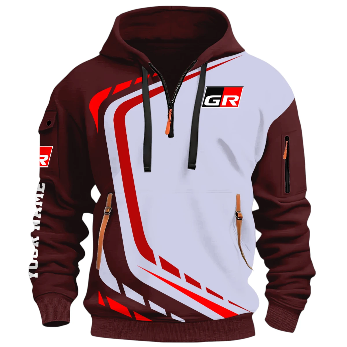 Motorsports Vehicles Half Zip Hoodie, Casual Hoodie Multi Pocket PTNY26QZ3H104 - Red Wine