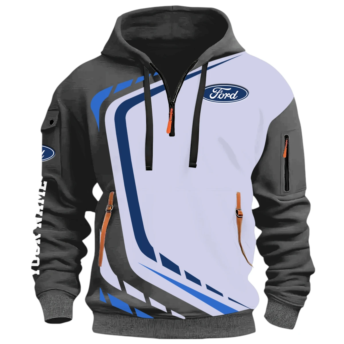 Off Road Car Half Zip Hoodie, Casual Hoodie Multi Pocket PTNY26QZ3H048 - Grey