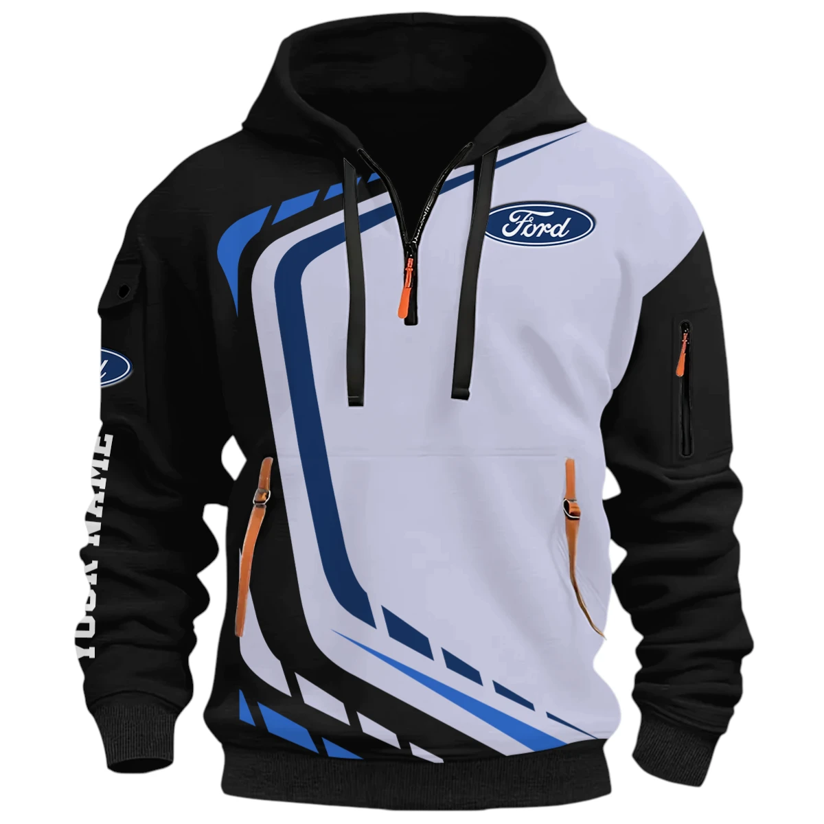 Off Road Car Half Zip Hoodie, Casual Hoodie Multi Pocket PTNY26QZ3H120 - Black