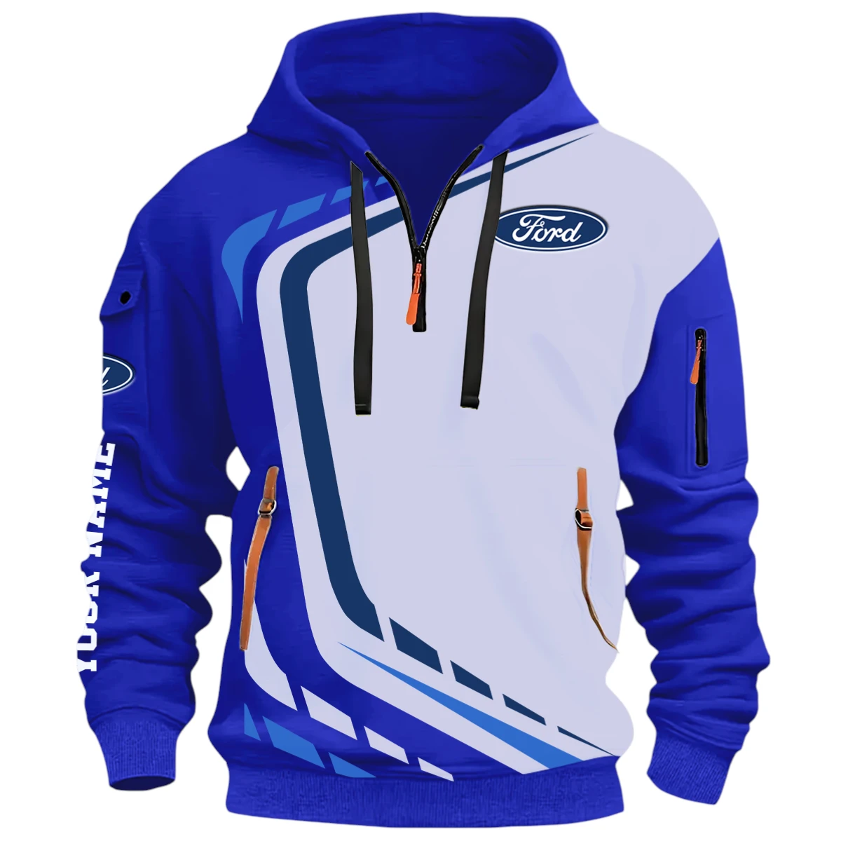 Off Road Car Half Zip Hoodie, Casual Hoodie Multi Pocket PTNY26QZ3H121 - Blue