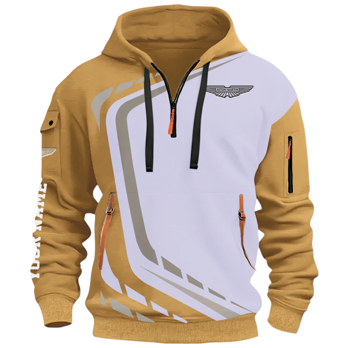 Off-Road Ride Half Zip Hoodie, Casual Hoodie Multi Pocket PTNY26QZ3H061 - Khaki