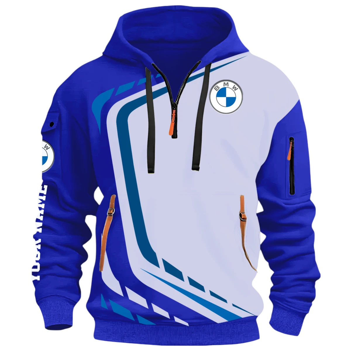 Off-Road Sedan Half Zip Hoodie, Casual Hoodie Multi Pocket PTNY26QZ3H002 - Blue