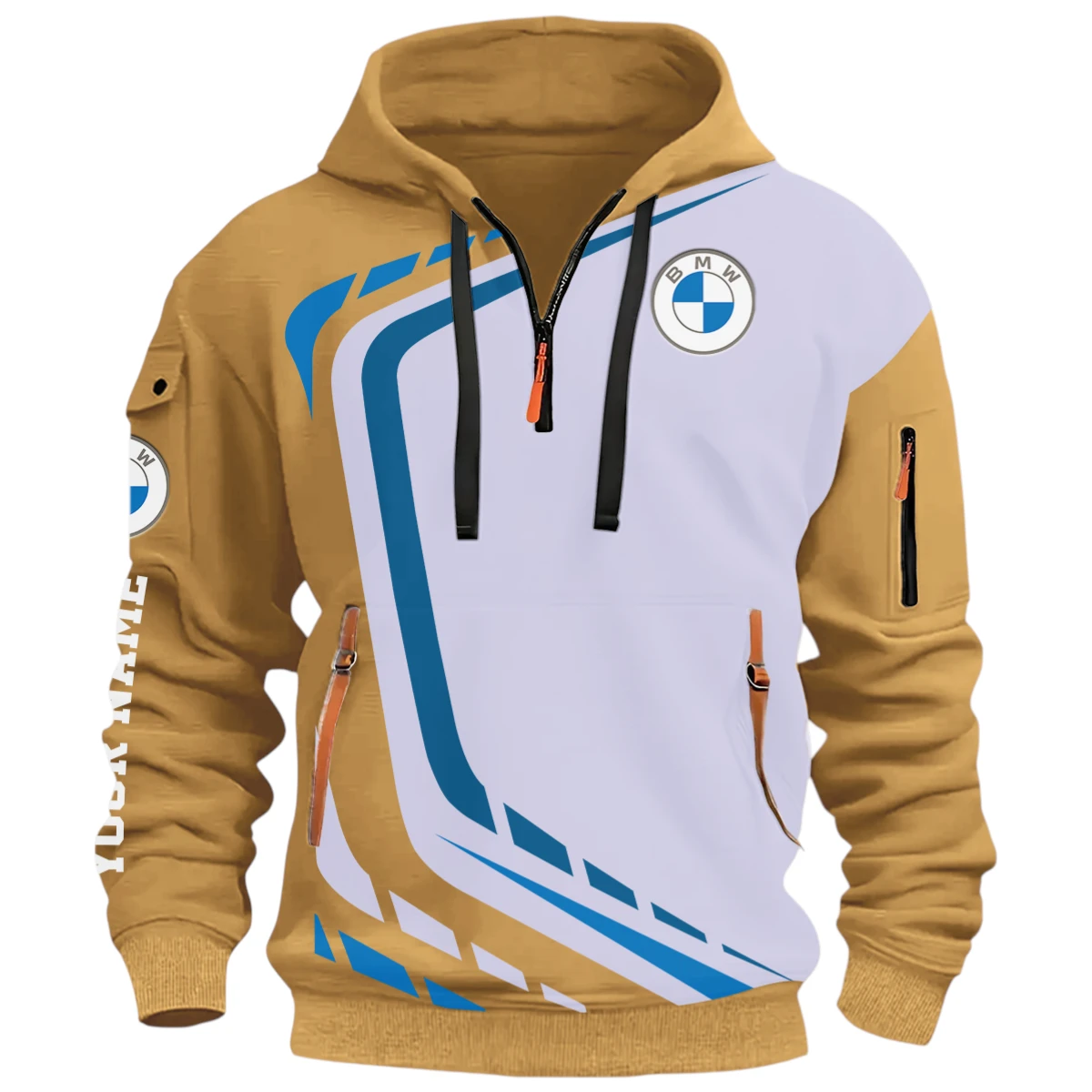 Off-Road Sedan Half Zip Hoodie, Casual Hoodie Multi Pocket PTNY26QZ3H044 - Khaki