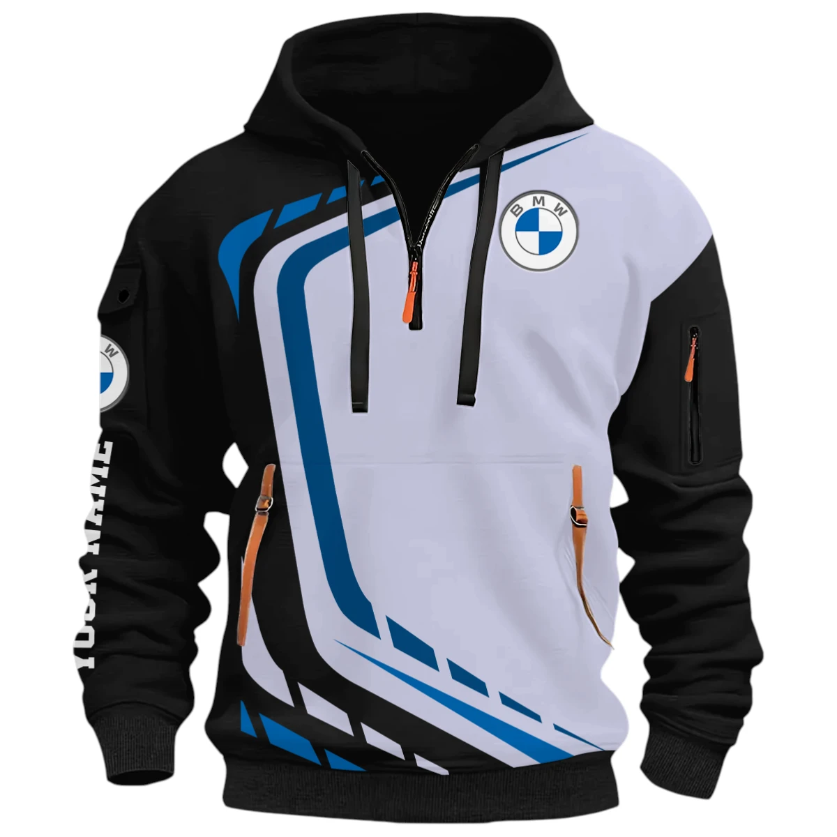 Off-Road Sedan Half Zip Hoodie, Casual Hoodie Multi Pocket PTNY26QZ3H111 - Black