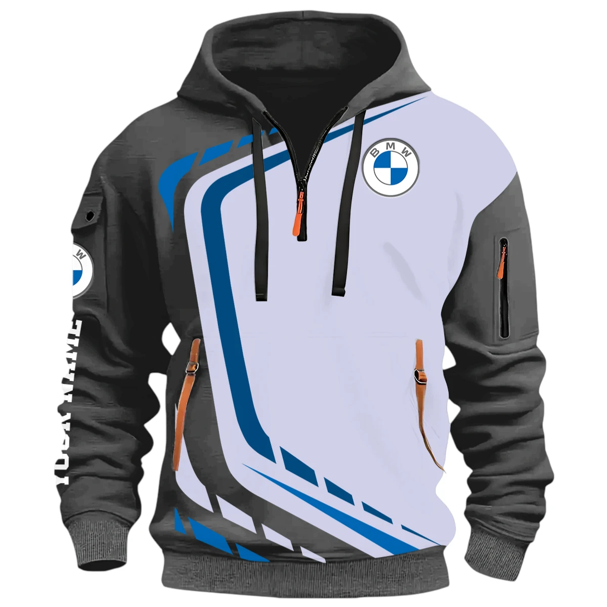 Off-Road Sedan Half Zip Hoodie, Casual Hoodie Multi Pocket PTNY26QZ3H112 - Grey